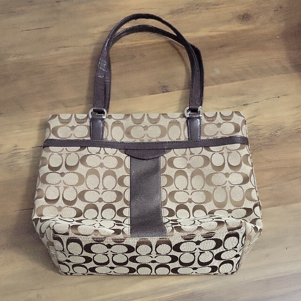 Coach Brown Leather Trim Tote Bag